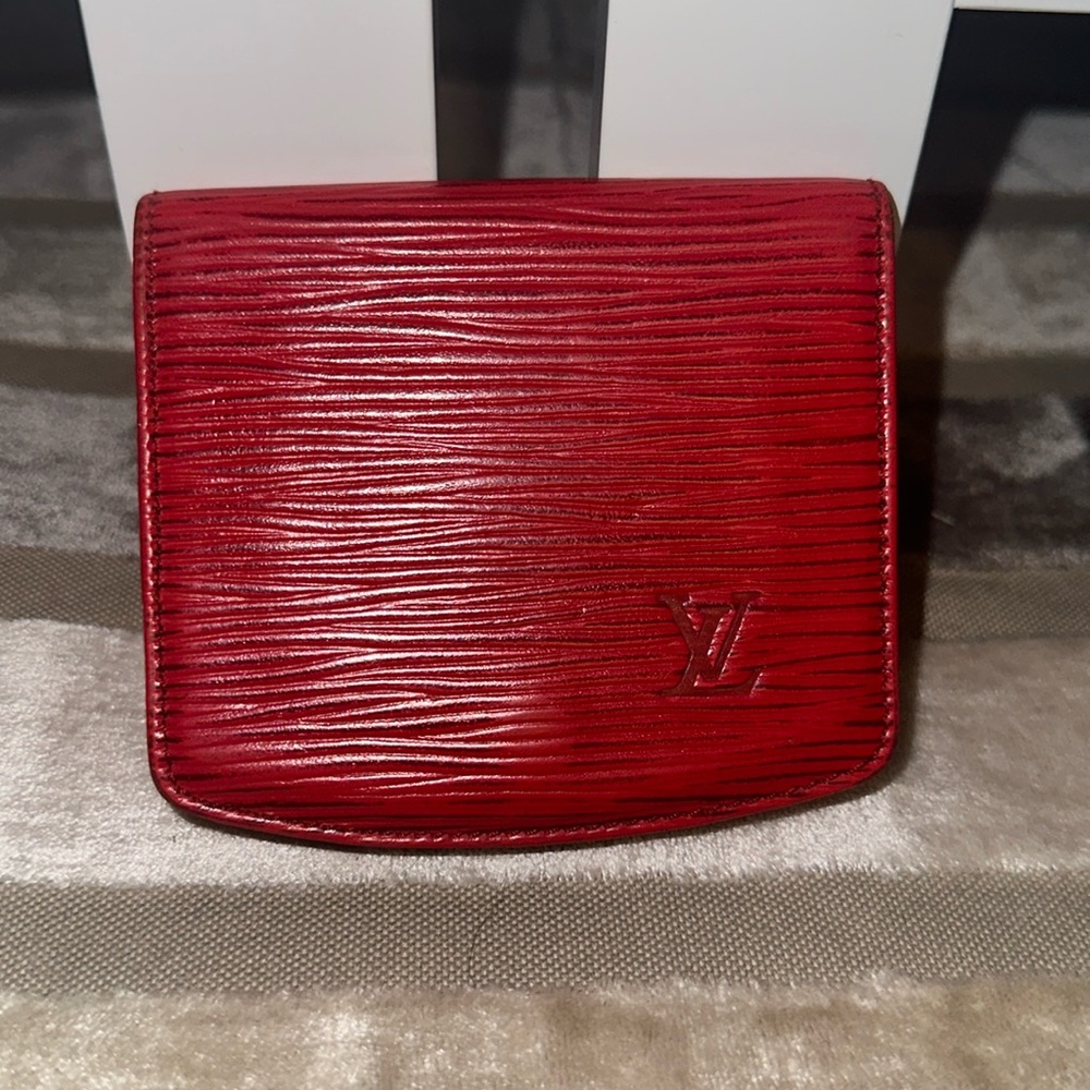 Small red Louis Vuitton Epi cardholder
